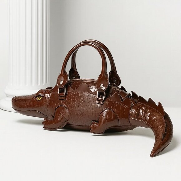 🖤 Crocodile Patent Leather Shaped Handbag w/strap Novelty Statement! - Picture 4 of 7